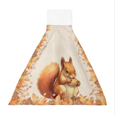 1 Pcs Hanging Kitchen Hand Towels, Thanksgiving Super Soft Microfiber Tie Towels Aborbent Washcloth for Bathroom Oven Tea Bar Orange Brown Squirrel Pinecone Maple Leaves Fall