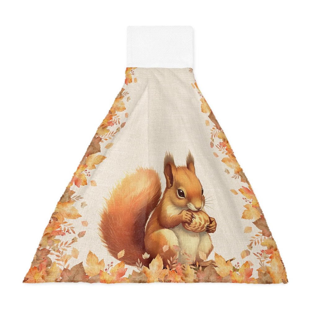 1 Pcs Hanging Kitchen Hand Towels, Thanksgiving Super Soft Microfiber Tie Towels Aborbent Washcloth for Bathroom Oven Tea Bar Orange Brown Squirrel Pinecone Maple Leaves Fall