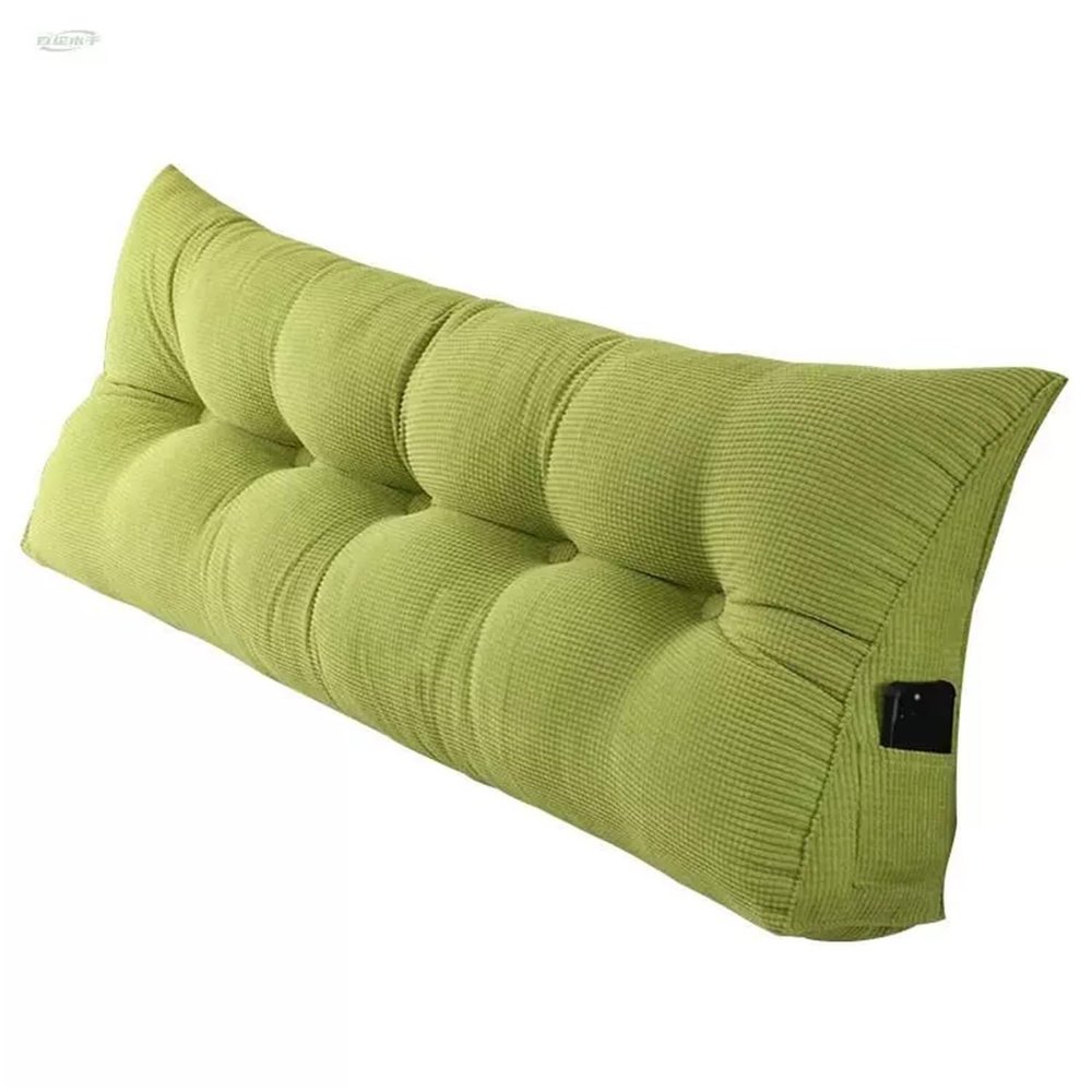 Large Bolster Triangular Headboard Pillow Corduroy Support Backrest Bed Rest Reading Pillow Lumbar Positioning Upholstered for Sitting in Bed,Green,70inch/180cm
