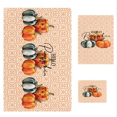 3 Piece Bath Towel Set, Hello Pumpkin Towels Set for Bathroom Soft Bath Shower Towels Absorbent Bathroom Towels Set ( 1 Bath Towel, 1 Hand Towel, 1 Washcloth ) Watercolor Fall Orange Lines Painting