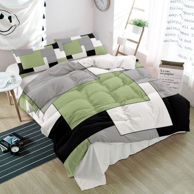 3 Piece Bedding Set,Green Black Gray Color Block Breathable Duvet Cover Super Soft Pillow Shams,Modern Geometric Abstract Art Washable Bed Sets All Seasons for Bedroom Dorm Hotel RV