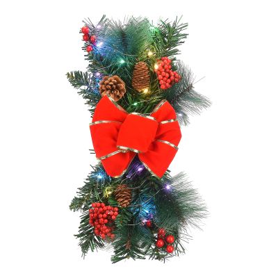 BestAlice Christmas Swags, Prelit Stairway Swag Trim, Cordless Prelit Stairs Decoration Christmas LED Wreath, Artificial Christmas Wreaths for Indoor Outdoor Family Holiday Decoration(Style 2)