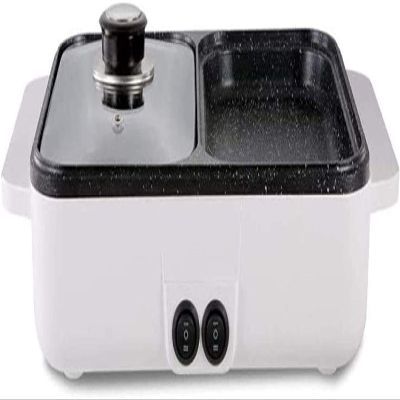 2-in-1 Electric BBQ Cooking Pot Aluminum Double Partition Knob Adjustable Temperature Frying