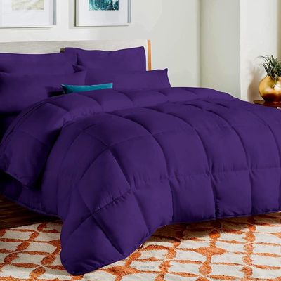 AHJ Beddings Twin XL Size 8 Piece Bed in a Bag - 500GSM Comforter Set with 30 inch Extra Deep Fitted, Flat, Bed Skirt, Pillowcases & Shams, 600 Thread Count, Egyptian Cotton, Purple