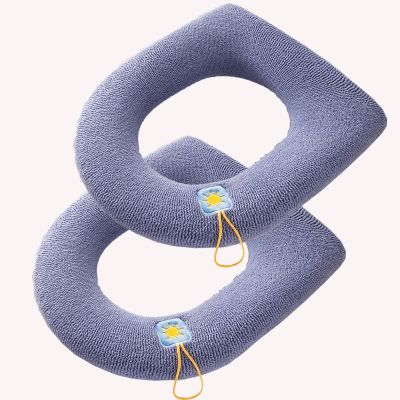 AOKLEY 2 Pcs Thicken Toilet seat Cover Cushion Pads, Washable and Comfortable Toilet Seat Cover Pads, Fits Most Size Toilet Lids for Bathroom (Blue)