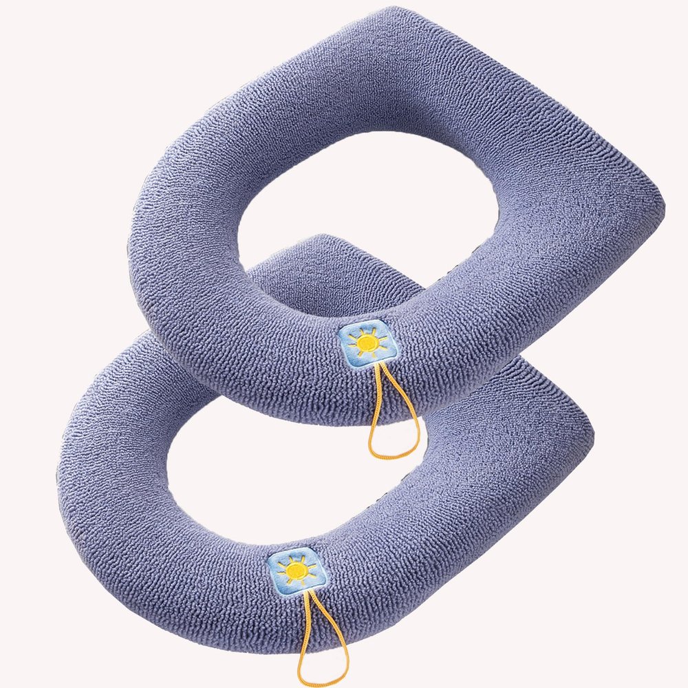 AOKLEY 2 Pcs Thicken Toilet seat Cover Cushion Pads, Washable and Comfortable Toilet Seat Cover Pads, Fits Most Size Toilet Lids for Bathroom (Blue)