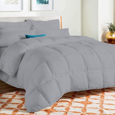 AHJ Beddings Grand King Size 8 Piece Bed in a Bag - 500GSM Comforter Set with 30 inch Extra Deep Fitted, Flat, Bed Skirt, Pillowcases & Shams, 600 Thread Count, Egyptian Cotton, Silver Grey