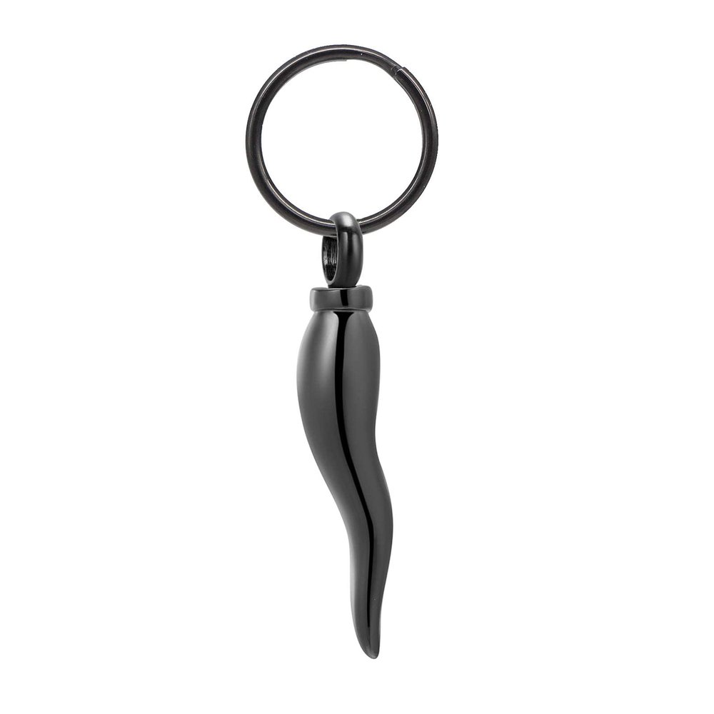 Cremation Jewelry for Ashes Stainless Steel Italian Horn Keepsake Pendant Holder Ashes for Pet Human Memorial Urn Keychain,Black