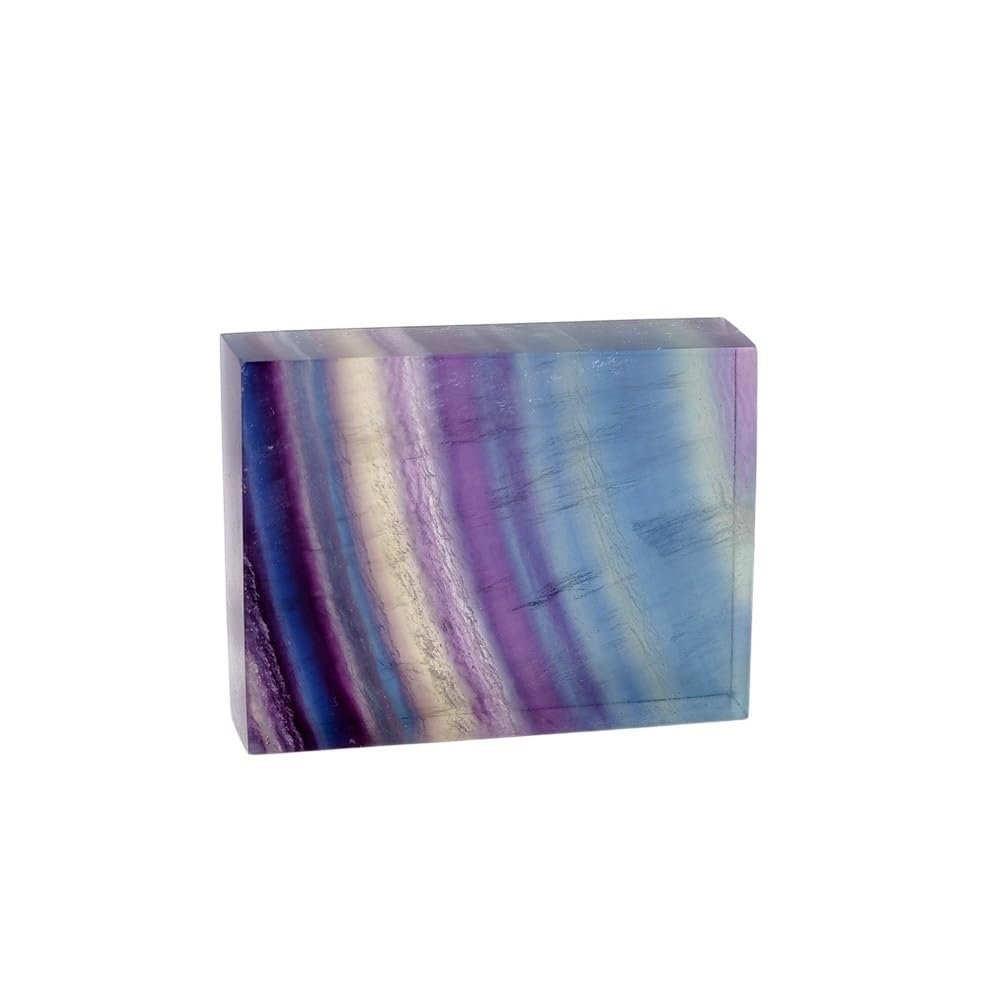 AtkitS 1pc Natural Crystal Rainbow Fluorite Worry Free Square Slice Energy Raibow Fluorite Crystal Slice Ornament