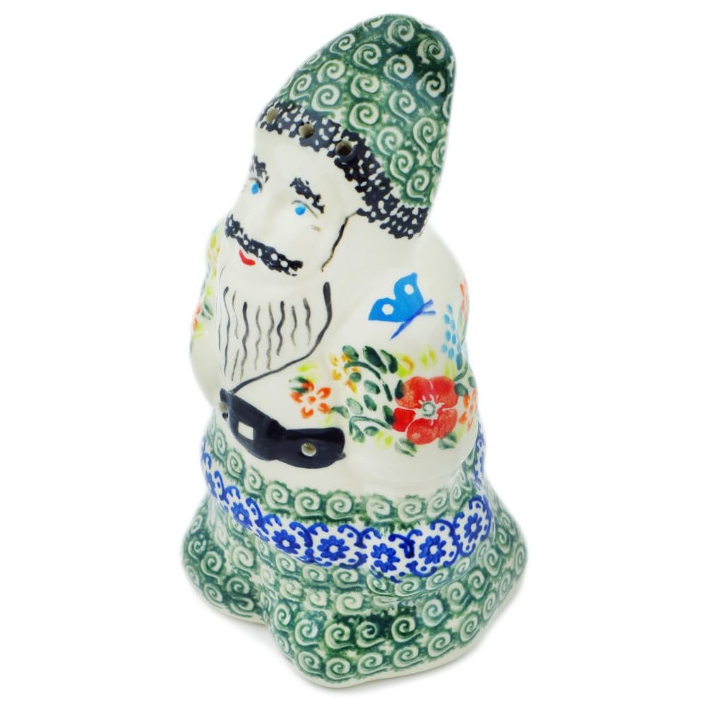 Polmedia Polish Pottery Santa Claus Figurine - Ring of Meadow Flowers Pattern Handmade in Boleslawiec Poland by Ceramika Bona + Certificate of Authenticity