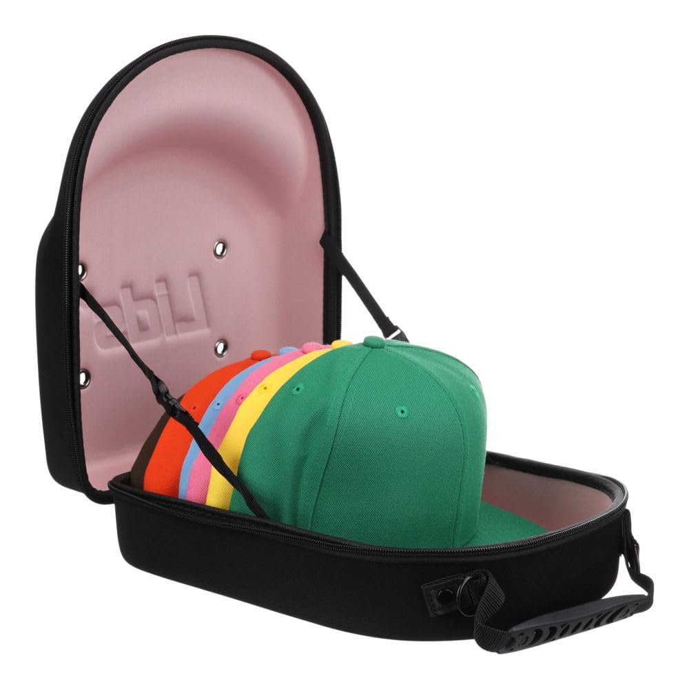 Lids Hat Travel Case Baseball Cap Carrier for 6 Hats, Durable Black Exterior with Pink Interior, Storage with Handle & Adjustable Shoulder Strap, Hard Hat Organizer for Travel & Closet