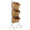 Casafield 3-Tier Floor Stand with Water Hyacinth Storage Baskets, White/Natural - Standing Organizer Rack for Bathroom, Kitchen, Laundry, Living Room view 1