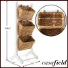 Casafield 3-Tier Floor Stand with Water Hyacinth Storage Baskets, White/Natural - Standing Organizer Rack for Bathroom, Kitchen, Laundry, Living Room view 2