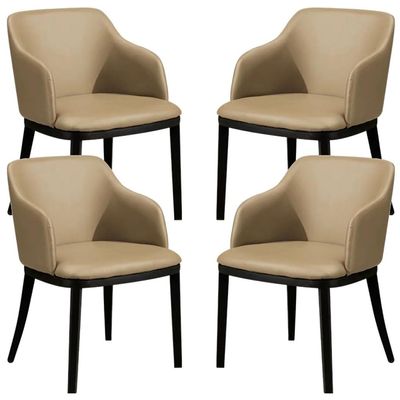 AYARNA Matte Leather Dining Chairs Set of 4 Metal Iron Legs Kitchen Reception Chair Counter Lounge Leisure Armchair(Khaki)