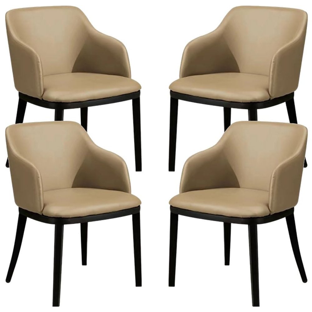AYARNA Matte Leather Dining Chairs Set of 4 Metal Iron Legs Kitchen Reception Chair Counter Lounge Leisure Armchair(Khaki)