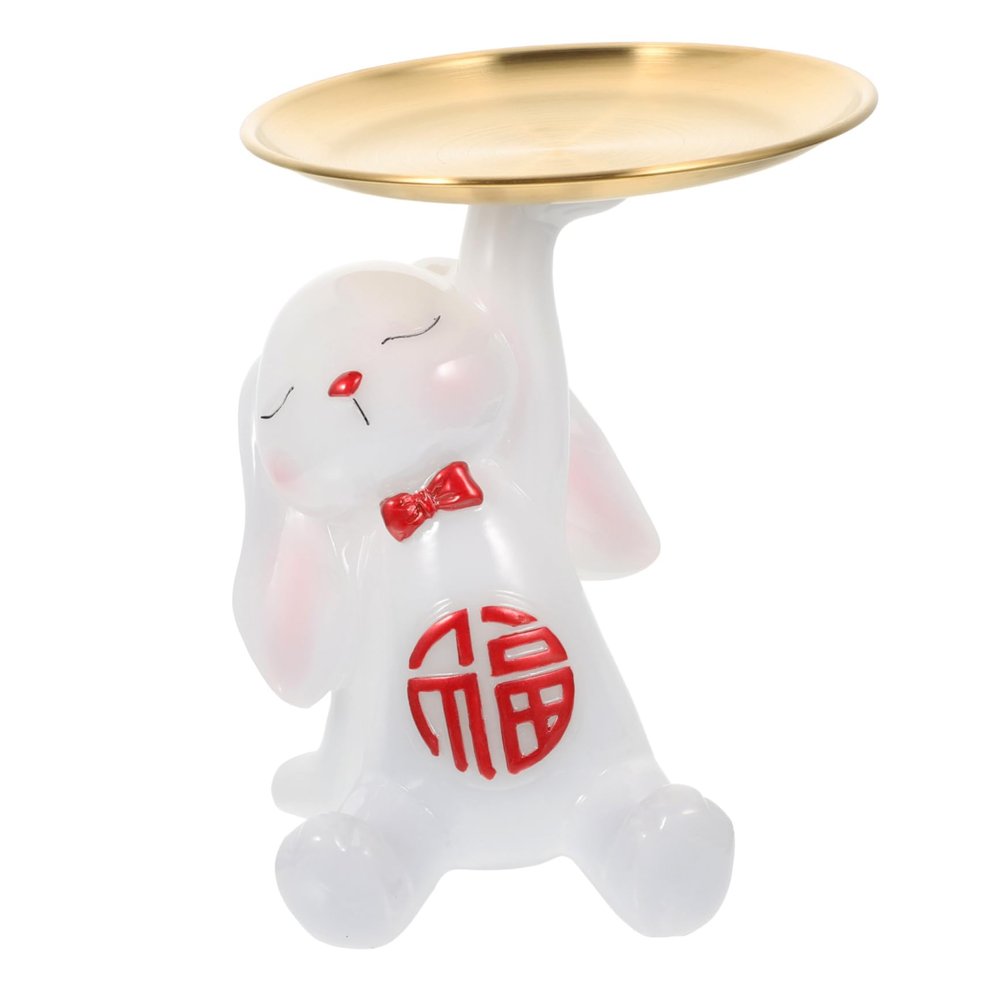 Cabilock Bunny Trinket Storage Tray Decorative Piggy Bank for Keys and Snacks Lightweight Ceramic Adornment for Home Decor Entryway Bedroom Living Room