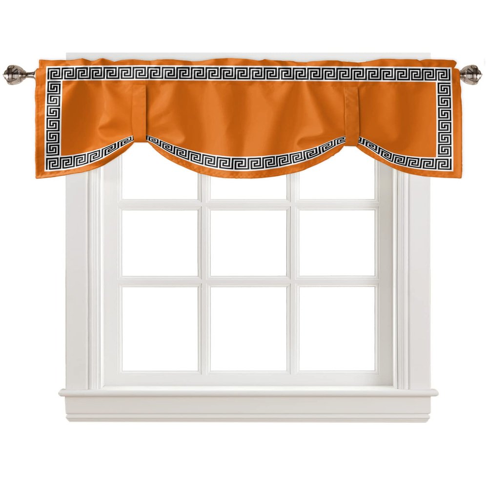 ALAGEO Tie Up Valances Geometric Greek Key Design Curtain Valance for Kitchen Living Room Orange Window Curtain Treatment Adjustable Tie-up Shade Valance 42x18 Inch Rod Pocket 1 Panel