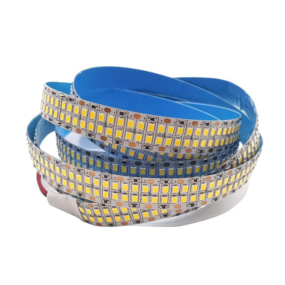 Vrabocry DC 24V Warm White 3000K 5M Double Row 2835 SMD 2400LEDs Flexible Strip Tape Light 480LEDs/M Ribbon Lamp 16.4Ft Lighting