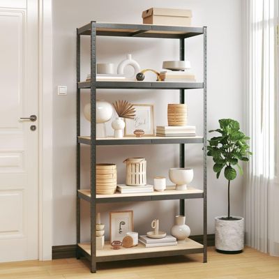 5-Layer,garage storage shelves Basement Shelves shed shelves industrial shelves heavy duty shelves Suitable for bar, dining room, kitchen, living room Heavy-duty Shelf Gray Steel&Engineered Wood