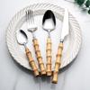 Bamboo Flatware Set, 64 Piece Bamboo Silverware Set for 16, Natural Bamboo Handle Cutlery Utensils, Hand Crafted Bamboo Dinnerware Tableware Set, Mirror Finished (64-Piece for 16) view 2