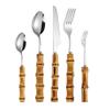 80 Piece Bamboo Silverware Set for 16, 18/10 Stainless Steel Bamboo Handle Flatware Set, Natural Bamboo Cutlery Utensils, Hand Crafted Bamboo Dinnerware Tableware Set (80-Piece for 16) view 1