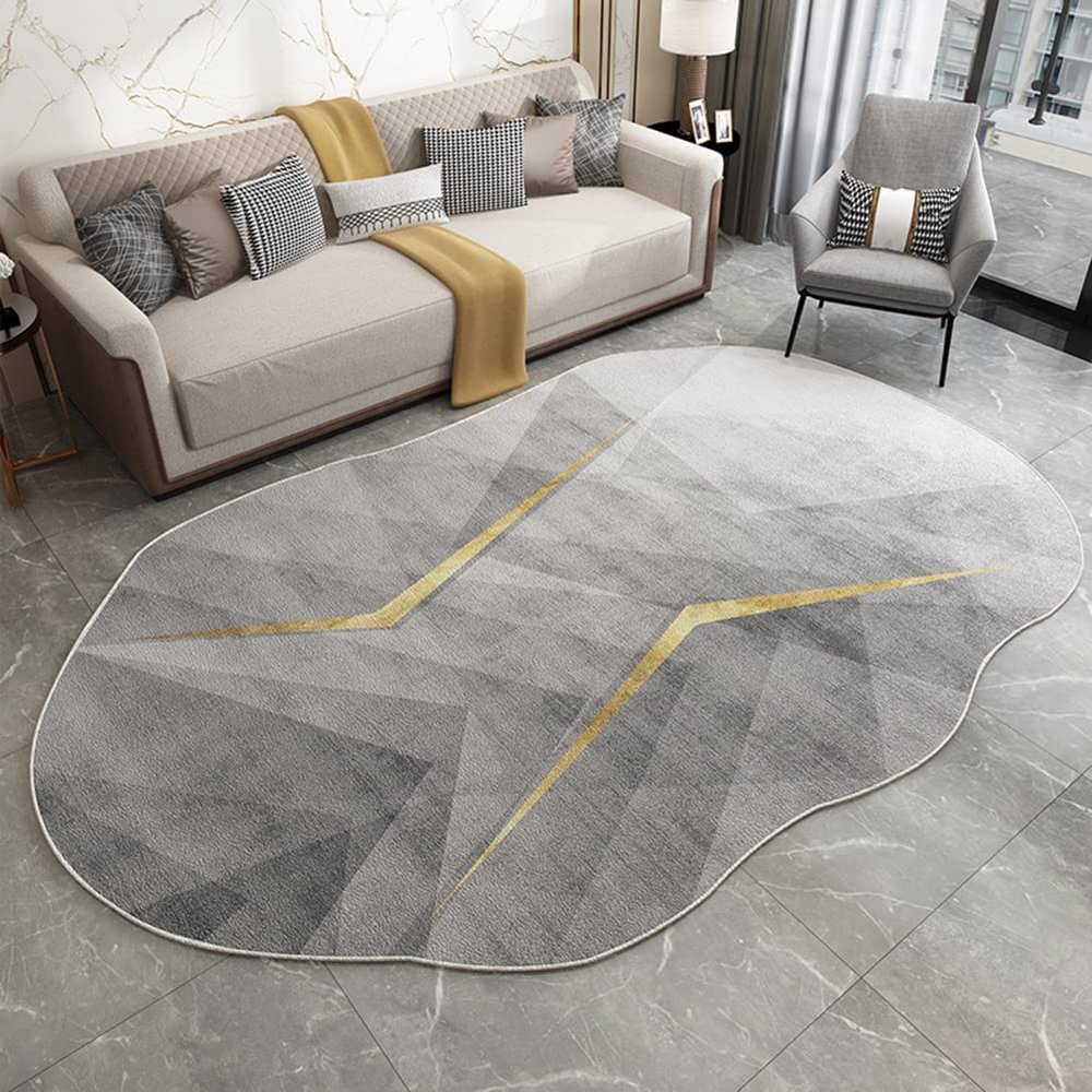 Grey Gold Modern Abstract Irregular Shaped Area Rug for Living Room Bedroom Dining Room Home Office Contemporary Aesthetic 7x9 Carpet Utra Indoor Outdoor Rug