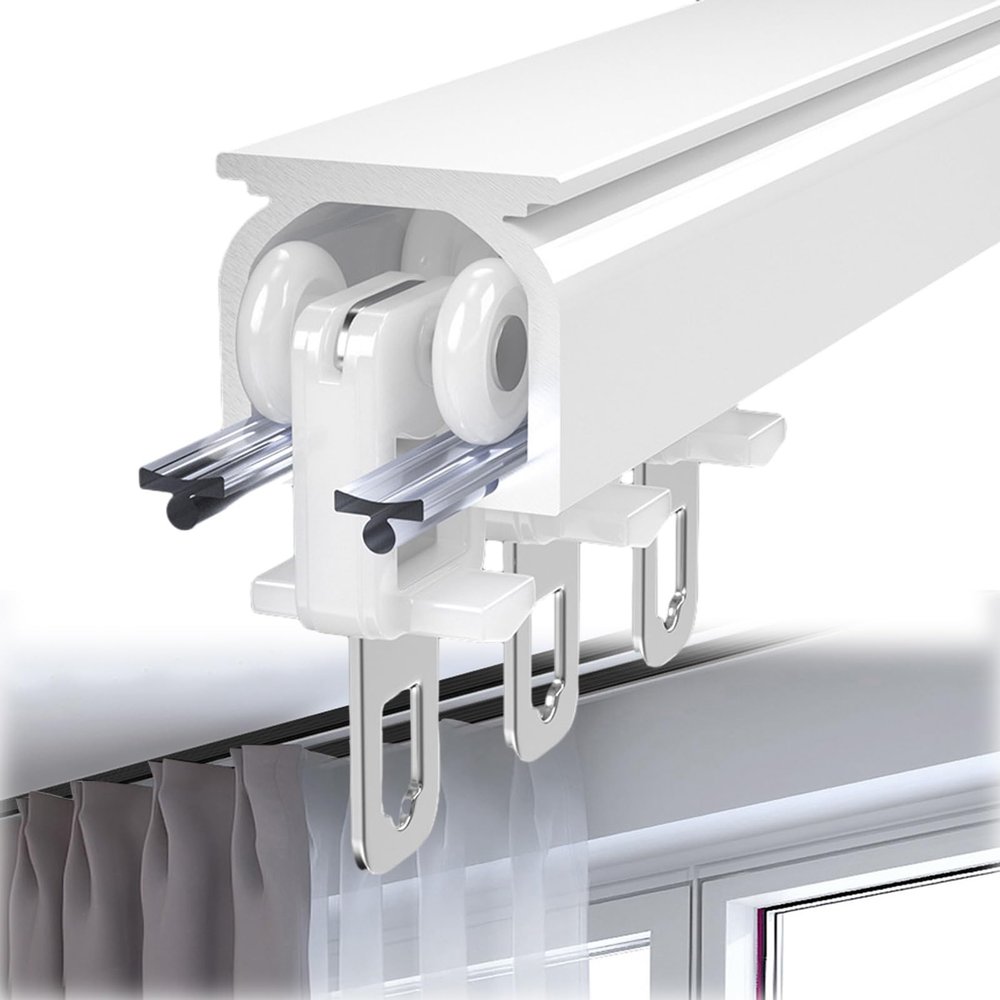 Aluminium Curtain Track Set Ceiling Curtain Track Rail Curtain Track Runner Rail Ceiling Mounted Metal Shower Curtain Track Rail Curtain Track Ceiling Mounted Straight Ceiling Track Set ( Color : Whit