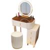 Vanity Set Makeup Dressing Table with Large Round Lighted Mirror, Glass Top, Vanity Table with 4 Drawers Sideboard and Cushioned Stool for Bedroom, Girls Women Gifts view 1