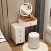 Vanity Set Makeup Dressing Table with Large Round Lighted Mirror, Glass Top, Vanity Table with 4 Drawers Sideboard and Cushioned Stool for Bedroom, Girls Women Gifts view 2