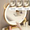 Vanity Set Makeup Dressing Table with Large Round Lighted Mirror, Glass Top, Vanity Table with 4 Drawers Sideboard and Cushioned Stool for Bedroom, Girls Women Gifts view 3