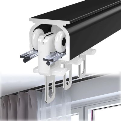 Aluminium Curtain Track Set Ceiling Curtain Track Rail Curtain Track Runner Rail Ceiling Mounted Metal Shower Curtain Track Rail Curtain Track Ceiling Mounted Straight Ceiling Track Set ( Color : Blac