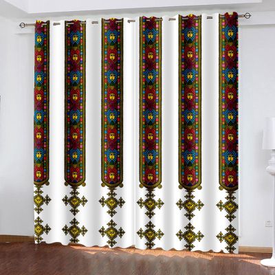 XIANGPEIFBH Shading Window Curtain Ethiopian Traditional Decor Curtains for Living Room Bedroom Window Curtain Salon Simple Decor 59(W) x(H) 110in/150x280cmx2pcs