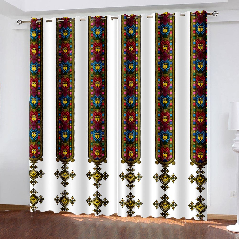 XIANGPEIFBH Shading Window Curtain Ethiopian Traditional Decor Curtains for Living Room Bedroom Window Curtain Salon Simple Decor 59(W) x(H) 110in/150x280cmx2pcs