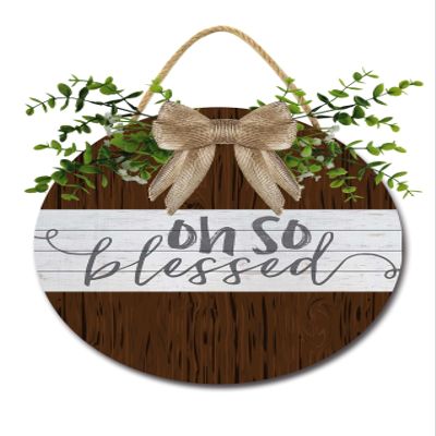 Front Door Porch Decorations Oh So Blessed Door Hanging Sign 12 inch Wooden Wall Sign, Rustic Holiday Wreath Decor for Front Door Porch Home Window Wall Farmhouse Decorations