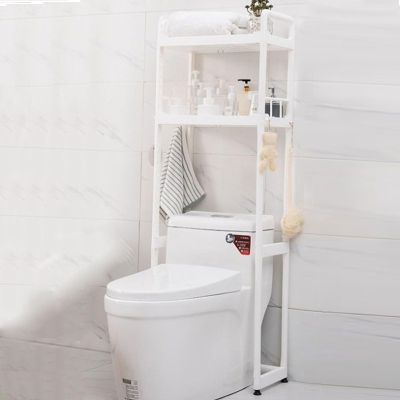 Over Toilet Storage Cabinet Shelf Standing, with 4 Fixed Stickers, Non-slip Adjustable Feet, Strong Load Capacity, Multi-layer Plastic Toilet Storage Rack, White, Pink ( Color : White , Size : 2 layer