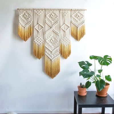 Bohemian Chic Macrame Wall Hanging Tapestry Boho Chic Gradient Dye Tapestry Nordic Handmade Woven Tassel Art Home Wall Decor For Bedroom Living Room-dark Green 35x35inch ( Color : Yellow , Size : 35x3