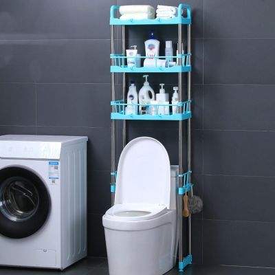 Bathroom Organizer, over Toilet Shelf Storage Cabinet, Adjustable Swivel Feet, Thickened PP And Stainless Steel Material, Easy to Assemble, Multifunctional Freestanding Storage Rack ( Color : Blue , S