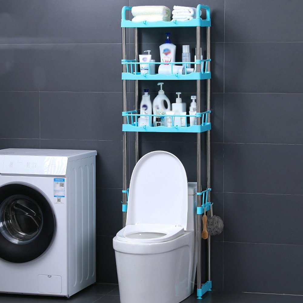 Bathroom Organizer, over Toilet Shelf Storage Cabinet, Adjustable Swivel Feet, Thickened PP And Stainless Steel Material, Easy to Assemble, Multifunctional Freestanding Storage Rack ( Color : Blue , S