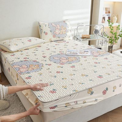 FCLDESHOP Standard Mattress and Air Bed Mattress Sheet,Summer Dormitory Thickened Latex Fitted Sheet, Cartoon Printed Box Spring Mattress Protector Pillowcase,Flower,180 * 200cm (3pcs)