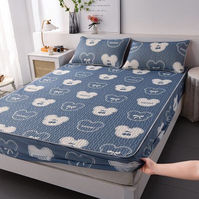 FCLDESHOP Fitted Sheet with Elastic All Around,Summer Dormitory Thickened Latex Fitted Sheet, Cartoon Printed Box Spring Mattress Protector Pillowcase,Bear,180 * 200cm (3pcs)