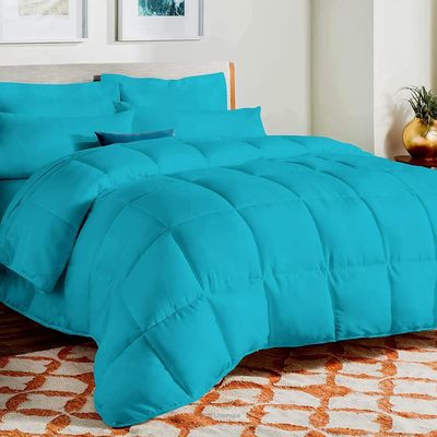 AHJ Beddings Twin XL Size 8 Piece Bed in a Bag - 500GSM Comforter Set with 28 inch Extra Deep Fitted, Flat, Bed Skirt, Pillowcases & Shams, 600 Thread Count, Egyptian Cotton, Turquoise