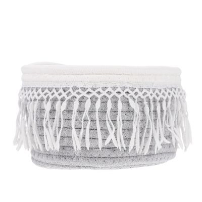 Cabilock 1pc Bohemian Cotton Thread Woven Storage Basket Stylish Organizer for Home Decor Tabletop Storage and Sundries Elegant Design Versatile Use