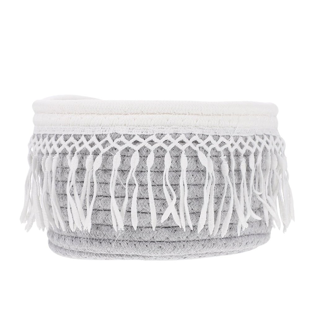 Cabilock 1pc Bohemian Cotton Thread Woven Storage Basket Stylish Organizer for Home Decor Tabletop Storage and Sundries Elegant Design Versatile Use