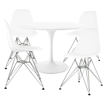 Aron Living Tower Set of Four Dining Chairs, White and Rose 48" Round Fiberglass Dining Table