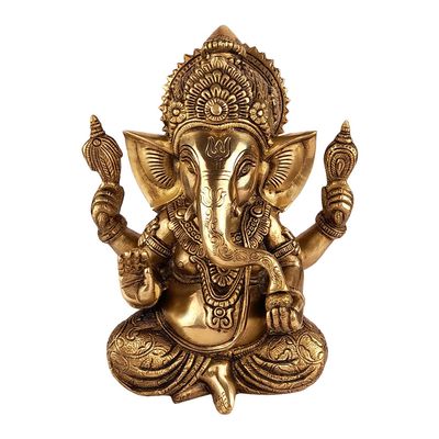 Liv Brass Lord Ganesha Statue 9 Inch Large Handmade Solid Brass Ganesh Idol with Antique Finish, Hindu Elephant God Sculpture for Home Decor, Pooja Room, Office & Housewarming Gift