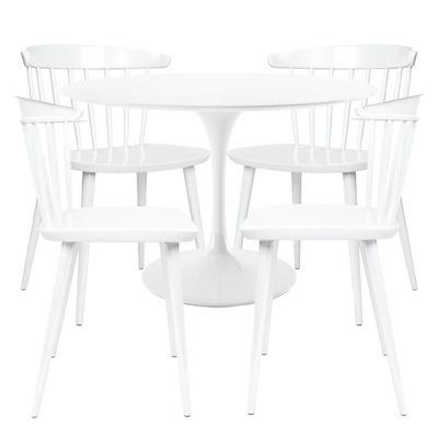 Aron Living Brook Set of Four White Dining Chairs and Rose 48" Round Fiberglass Dining Table