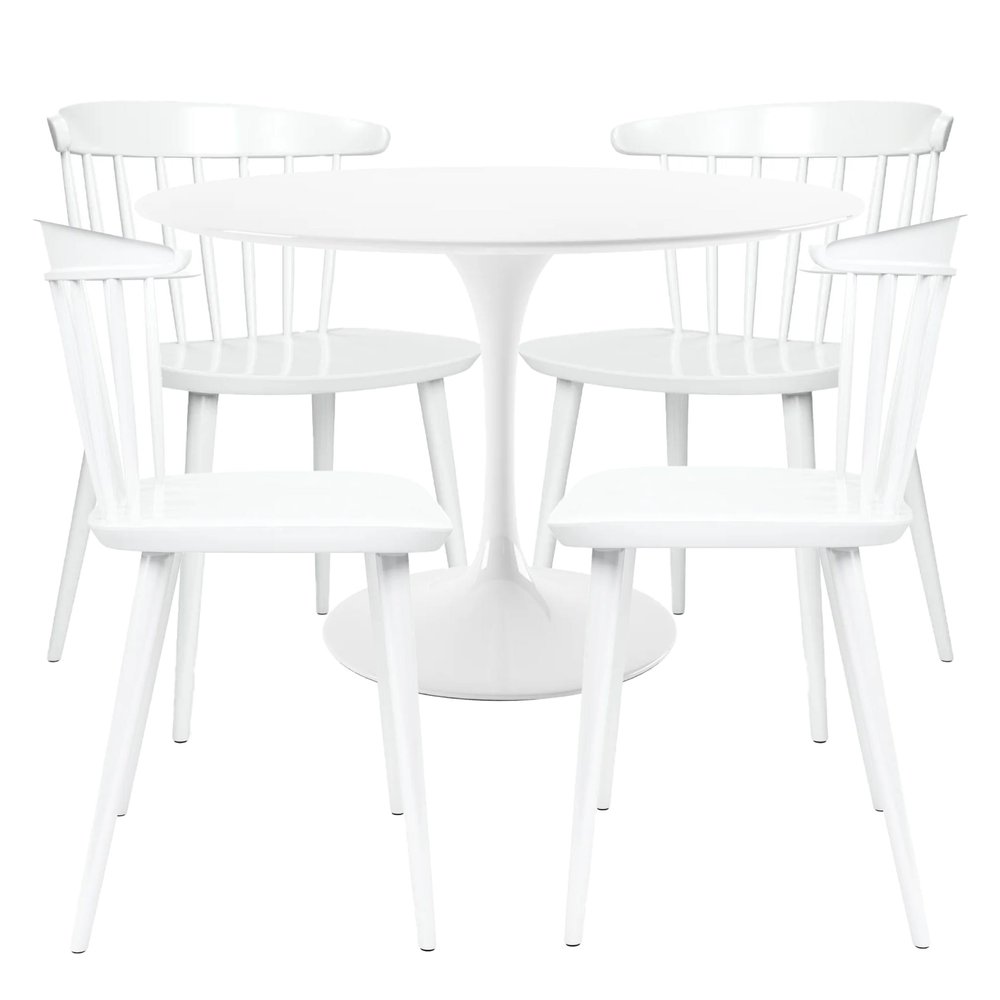 Aron Living Brook Set of Four White Dining Chairs and Rose 48" Round Fiberglass Dining Table
