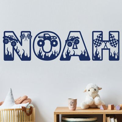 Monster Truck Custom Name Vinyl Wall Decal Sticker Art for Boys, Big Truck Theme Bedroom and Nursery Room Decor for Kids