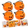 Alasum 4pcs Detachable Pumpkin Bucket Portable Lantern Round Plastic Tub Plastic Candy Bags Pumpkins Basket Orange Pumpkin Bucket Halloween Goodie Box Snack Storage Buckets Tote Bag view 3