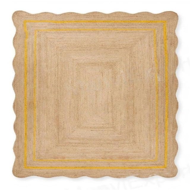 Manvi Exports Natural Jute Scalloped Bohemian Rug - Handwoven Decorative Custom Decor (BD1) (4x7 ft-YLW)